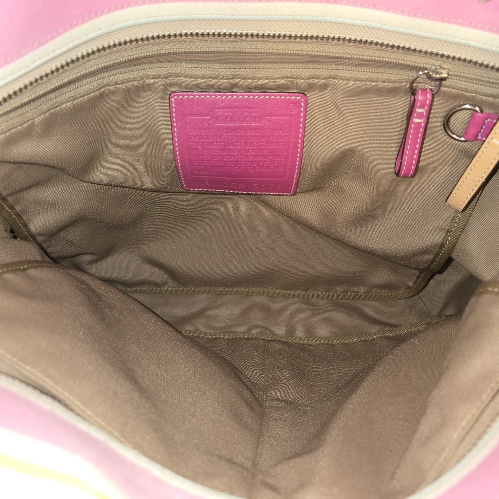 Euc Vintage Coach Hampton striped tote bag in a multicolor pastel canvas Leather - Picture 6 of 6